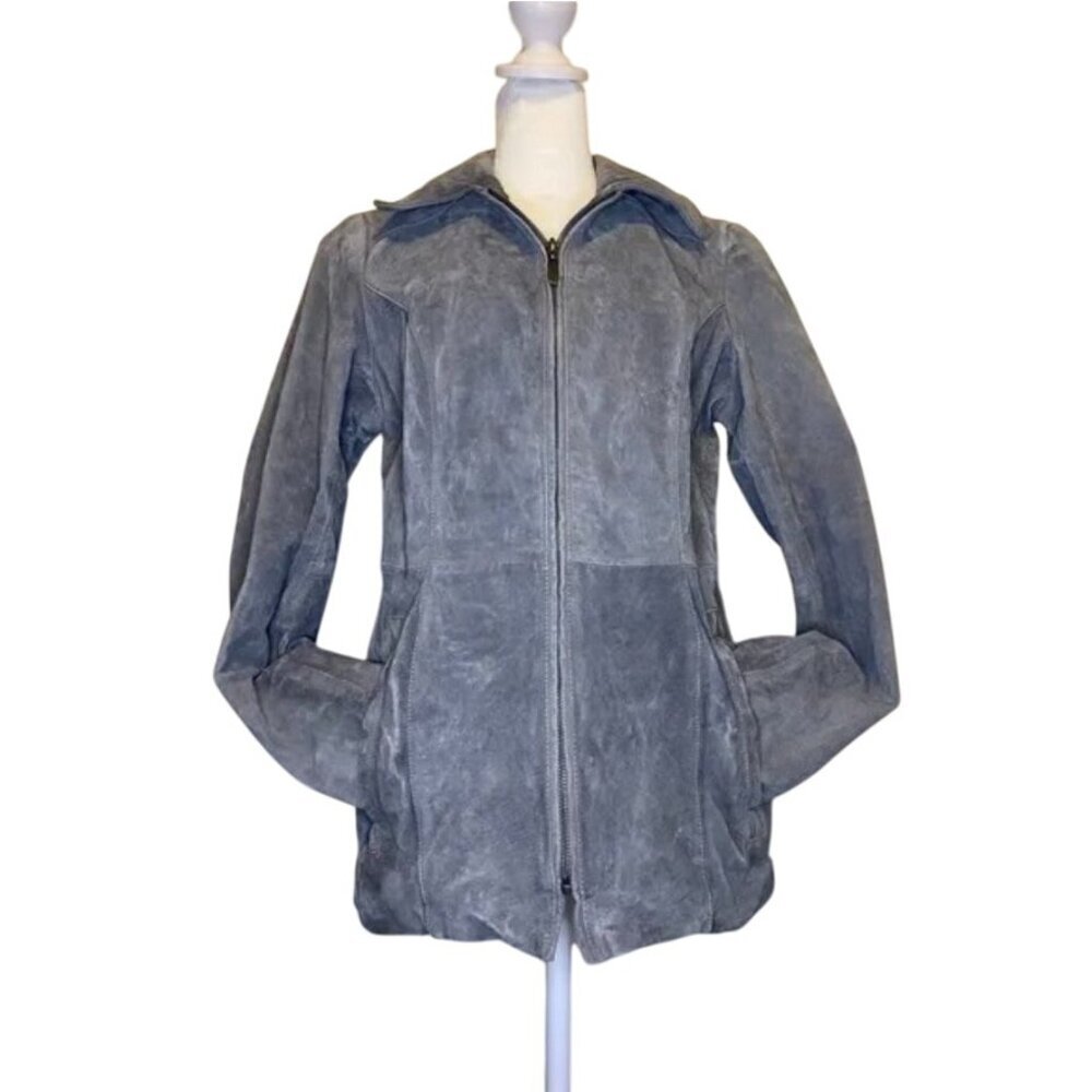 Womens Grey Suede Leather Jacket  Dennis Basso XSmall zip front jacket